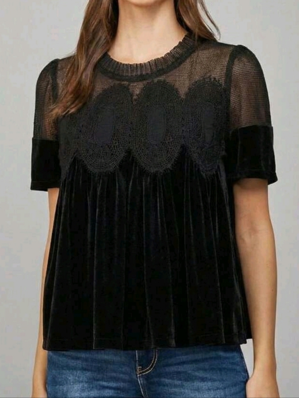 Black Lace & Velvet Blouse NWT